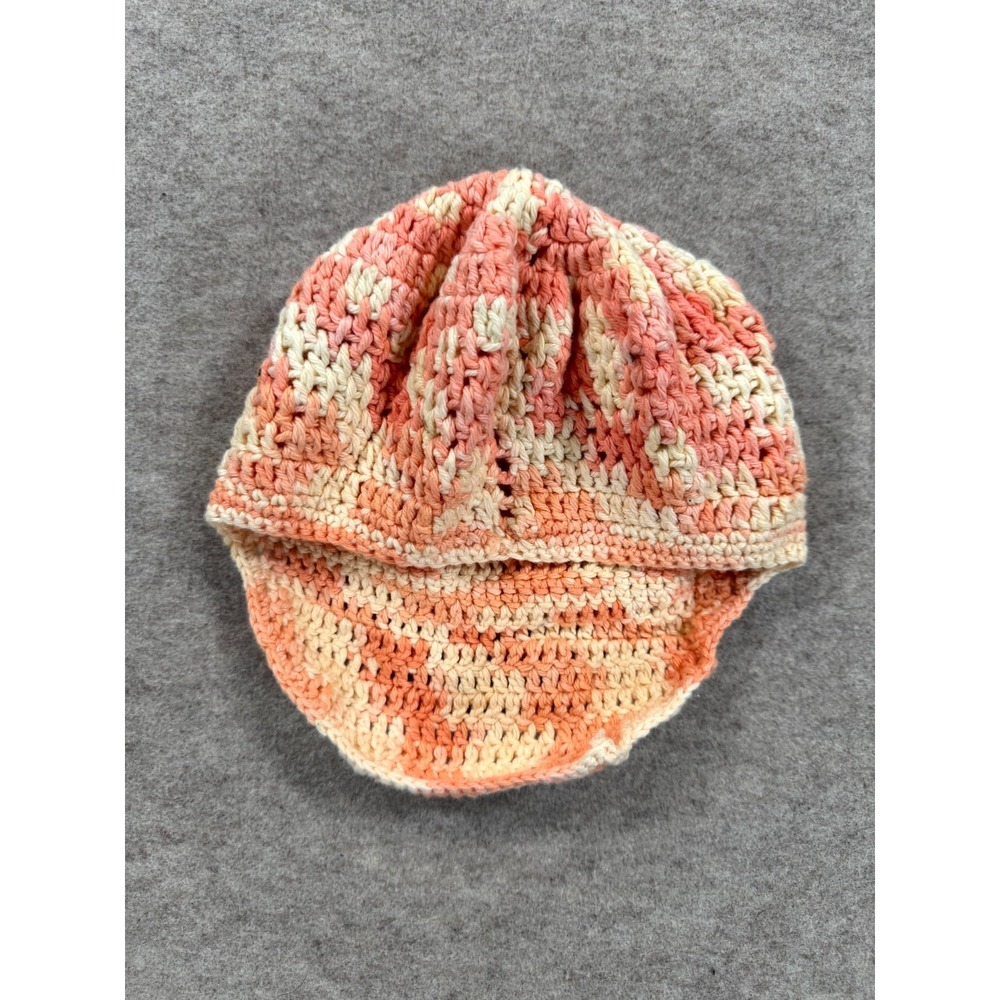 Handmade Womens Crochet Visor Newsboy Beanie Hat Multicolor Printed Winter